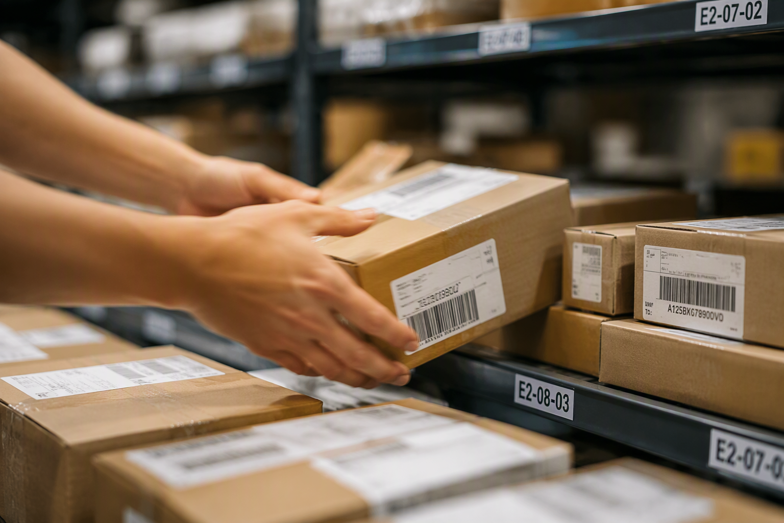 Hands sorting parcels